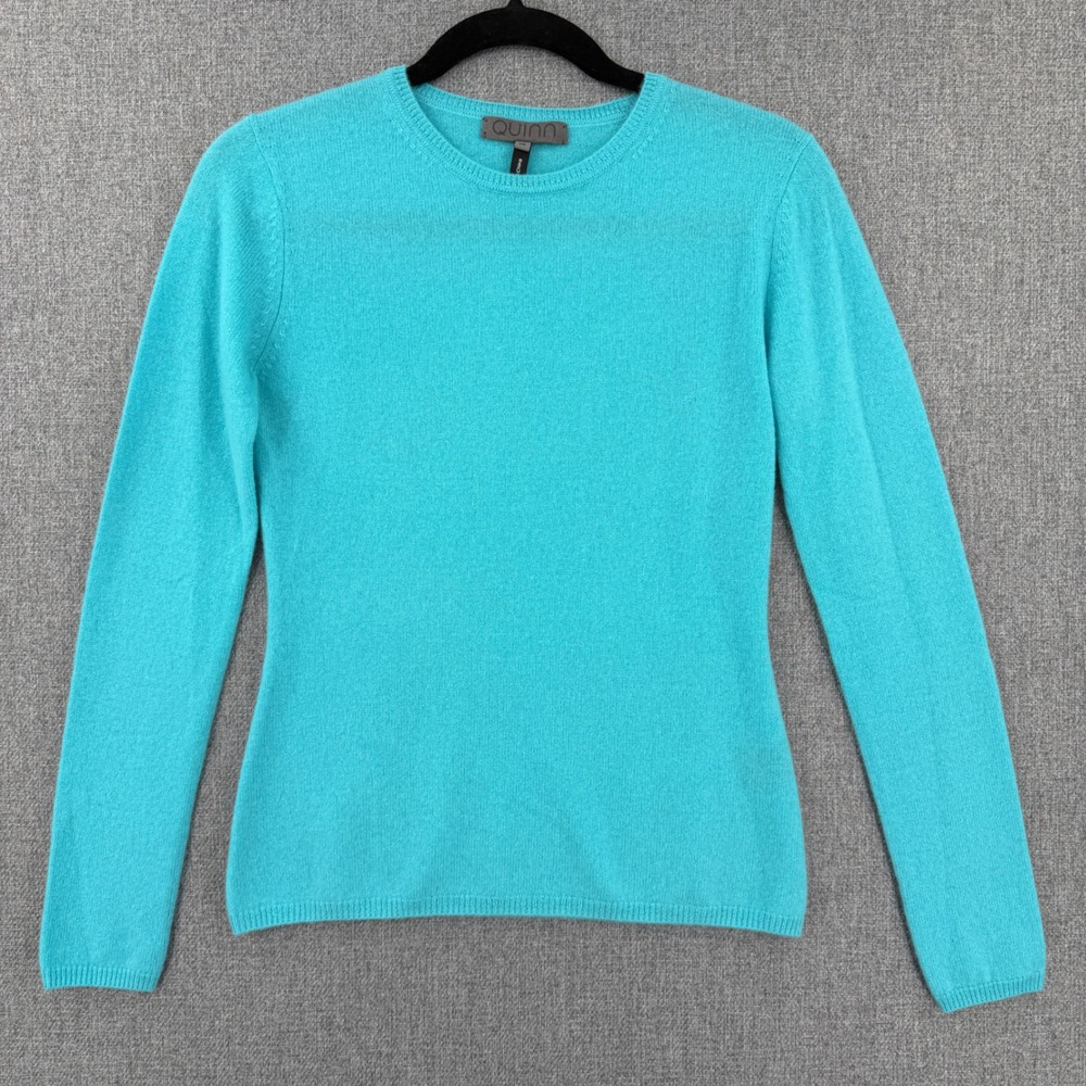 Quinn Cashmere Turquoise Blue Crew Neck Long Sleeve Sweater Luxury Lightweight